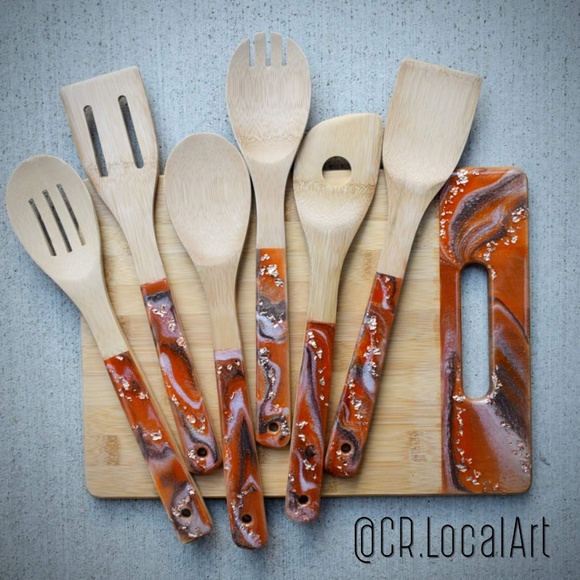 Bamboo cutting board and utensil kitchen set